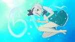  ascot barefoot blue_eyes blush bow dress_shirt feet ghost hair_bow hairband highres hitodama katanakko_daisuki konpaku_youmu konpaku_youmu_(ghost) legs shirt short_hair silver_hair skirt solo touhou underwater vest 