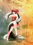  barefoot brown_eyes brown_hair dress feet highres living_hair monogatari_(series) ooka_(skavler) sengoku_nadeko short_hair snake spoilers 