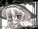  adjusting_glasses bespectacled blush bowtie character_name glasses hat kakei_hidetaka kirisame_marisa long_hair monochrome sketch solo spot_color touhou wallpaper witch witch_hat yellow_eyes 