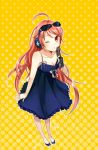  1girl ahoge bad_id black_gloves dress fingerless_gloves gloves hair_ornament hairclip headphones lowres microphone miki miki_(vocaloid) red_eyes red_hair redhead sf-a2_miki solo star sunglasses vocaloid wink yunco 