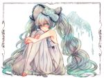  aqua_eyes aqua_hair barefoot bonnet feet hatsune_miku leg_hug long_hair pekikokko see-through sitting solo twintails very_long_hair vocaloid wings 