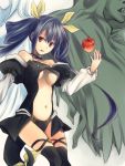  asymmetrical_wings bare_shoulders black_legwear blue_hair bow breasts choker detached_sleeves dizzy food fruit guilty_gear hair_bow long_hair midriff navel necro open_mouth red_eyes ribbon solo tail tail_ribbon thigh-highs thighhighs twintails under_boob underboob undine wings 