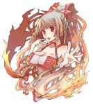  adapted_costume breasts bust fire fujiwara_no_mokou jewelry long_hair red_eyes ring silver_hair simple_background solo touhou uni_mate 
