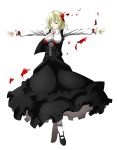  adult bad_id blonde_hair bow corset dress hair_bow hair_ribbon highres niwatazumi outstretched_arms red_eyes ribbon rumia short_hair solo spread_arms the_embodiment_of_scarlet_devil touhou youkai 