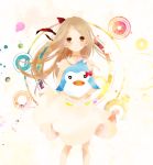  bird brown_eyes brown_hair dress heart holding mawaru_penguindrum penguin penguin_3-gou sundress takakura_himari toriumi_yuna 