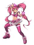  blue_eyes cure_melody highres houjou_hibiki long_hair magical_girl midriff miracle_belltier navel pink_hair pink_legwear precure rumo solo suite_precure thigh-highs thighhighs twintails white_background 