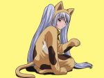  animal_ears animal_suit bell cat_costume fake_animal_ears hoshino_ruri kidou_senkan_nadesico long_hair silver_hair simple_background sitting solo tail 