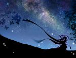  butterfly dress hatsune_miku night_sky ribbon scarf shooting_star silhouette starry_sky stars very_long_hair vocaloid 