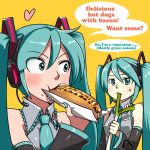  aqua_hair bacon caffein clone detached_sleeves dual_persona eating english face flag food hatsune_miku headphones headset heart hot_dog nail_polish spring_onion toyota twintails vocaloid 