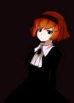  android ascot black black_background black_dress black_eyes bob_cut brooch dark dress expressionless fakon hairband jewelry looking_at_viewer pale_skin r_dorothy_wayneright red_hair redhead short_hair simple_background solo the_big_o 