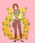  blush bouquet brown_hair flower green_eyes lithuania_(hetalia) male smile yuzu_ichika 