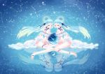  barefoot blue_hair breasts hoshi_(little_stars+) hoshi_(pixiv14810) original planet red_eyes star twintails 