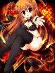  blush breasts brown_eyes brown_hair cleavage crossed_legs demon_girl demon_tail fang head_wings legs_crossed long_hair lord_of_vermilion ojitcha open_mouth outstretched_arm outstretched_hand pointy_ears sitting solo succubus succubus_(lord_of_vermilion) tail thigh-highs thighhighs 
