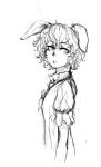  animal_ears bad_id bunny_ears bust carrot expressionless inaba_tewi jewelry kurkoboltsi monochrome necklace rough short_hair short_sleeves solo touhou 