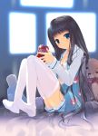  black_hair blue_eyes child dr_pepper feet kami-sama_no_memo-chou kamisama_no_memochou long_hair no_shoes pajamas shionji_yuuko sitting soda_can solo stuffed_animal stuffed_toy teddy_bear thigh-highs thighhighs white_legwear 