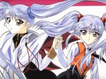 gotou_keiji hand_holding holding_hands hoshino_ruri kidou_senkan_nadesico kidou_senkan_nadesico_-_prince_of_darkness light_smile long_hair long_sleeves official_art silver_hair solo twintails yellow_eyes 