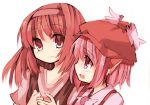  fictional_persona hairband hat multiple_girls mystia_lorelei no_nose open_mouth pink_hair piyyoota pointy_ears red_eyes red_hair redhead rough simple_background tachiko touhou 