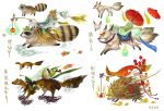  ferret fox hedgehog kiwi_(artist) leaf no_humans saddle tanuki translation_request umbrella 