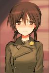  brown_eyes brown_hair bust commentary commentary_request gertrud_barkhorn long_hair lowres military military_uniform sad shimada_fumikane solo strike_witches tears twintails uniform what_if 
