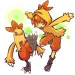  arm_back avian blush_stickers boots claws combusken cosplay female hair hitec hoodie human kicking leg_lift leg_raised moemon open_mouth orange_eyes orange_hair pants personification pokemon pokemon_(creature) pokemon_(game) pokemon_rse shoes short_hair shorts smile 