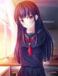  black_hair blush classroom highres kazeoto_kirito long_hair original red_eyes school_uniform serafuku skirt 