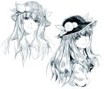  face food fruit hat hinanawi_tenshi long_hair looking_at_viewer monochrome peach portrait shiba_itsuki simple_background sketch solo touhou white_background 