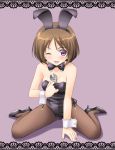  bowtie brown_hair bunny_ears bunny_girl bunnysuit cuffs fishnet_pantyhose fishnets high_heels masakichi_(crossroad) pantyhose purple_eyes rinrin rinrin_(sister_princess) shoes short_hair sister_princess sitting wariza wink wrench wrist_cuffs 