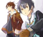  alvin_(tales_of_xillia) bad_id black_hair brown_hair cravat gloves jude_mathis male multiple_boys scarf tales_of_(series) tales_of_xillia una white_background yellow_eyes 