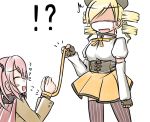  aotori beret blonde_hair blush_stickers bound_wrists charlotte_(madoka_magica) confused corset drill_hair hat magical_girl mahou_shoujo_madoka_magica personification pink_hair scarf shaded_face thighhighs tomoe_mami translated translation_request twin_drills twintails 