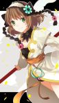  braid brown_hair choker coat flower green_eyes hairband leia_roland oxo ribbon short_hair smile solo tales_of_(series) tales_of_xillia wand 