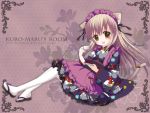  animal_ears asa_no_ha_(pattern) blonde_hair blush cat_ears cat_tail dress floral_print japanese_clothes kuromaru long_hair looking_at_viewer open_mouth original pantyhose sandals smile solo tail 