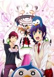  animal animal_hat bird black_legwear blue_hair cuffs elbow_gloves fingerless_gloves gloves handcuffs hat highres light_brown_hair long_hair mawaru_penguindrum multiple_boys open_mouth orange_hair penguin penguin_1-gou penguin_2-gou penguin_3-gou pink_eyes princess_of_the_crystal red_hair redhead short_hair takakura_himari takakura_kanba takakura_shouma thigh-highs thighhighs tomozo_kaoru 