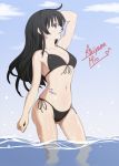  akiyama_mio bikini black_eyes black_hair bodypaint bula k-on! long_hair swimsuit wet 