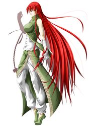  bad_ass_awesome bad_id bandage bandages blue_eyes braid breasts china_dress chinese_clothes highres hong_meiling large_breasts long_hair niwatazumi no_hat no_headwear pants red_hair redhead simple_background solo star touhou twin_braids 