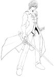  kaito kuromayu lineart monochrome project_diva project_diva_2nd short_hair sword vocaloid weapon 