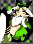  bow cat_ears cat_tail green green_eyes hoshino_lily lying original polka_dot polka_dot_background shorts solo tail 