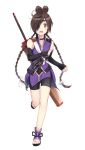  braid brown_hair eyepatch ninja no_socks original sakusaku sandals shinobi simple_background twin_braids 