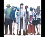  amane_suzuha animal_ears bike_shorts black_hair boots braid brown_hair cat_ears cellphone dress faris_nyannyan from_behind hashida_itaru hat highres jacket japanese_clothes kimono kiryuu_moeka labcoat lain looking_back maid makise_kurisu okabe_rintarou pantyhose phone pillarboxed pink_hair shiina_mayuri steins;gate twin_braids twintails urushibara_luka urushibara_ruka 