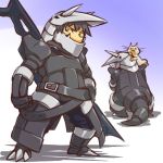  1boy aggron armor back blue_eyes cat cosplay felyne hitec horns human male moemon monster_hunter parody personification pokemon pokemon_(creature) pokemon_(game) pokemon_rse weapon 