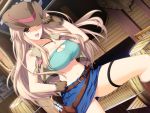  1girl blonde_hair brown_eyes cowboy_hat cowgirl female game_cg gloves gun hat iizuki_tasuku long_hair lovely_x_cation panties solo tsukioka_misasa underwear weapon wink 