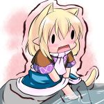  animal_ears blonde_hair cat_ears cat_tail chibi extra_ears feet_in_water hoshizuki_(seigetsu) kemonomimi_mode mizuhashi_parsee open_mouth puru-see rock scarf sitting soaking_feet solo tail touhou trembling water 