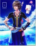  blue_eyes brown_hair cloud final_fantasy final_fantasy_xiii final_fantasy_xiii-2 highres japanese_clothing male mog moogle noel_kreiss sky water 