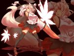  alternate_weapon animal_ears armpits detached_sleeves hat huge_weapon inubashiri_momiji kuromiya leaf maple_leaf red_eyes short_hair silver_hair solo thighhighs tokin_hat touhou weapon wolf_ears zoom_layer 