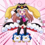  1girl bird brown_hair hat long_hair mameshiba mawaru_penguindrum open_mouth penguin penguin_2-gou penguin_3-gou pink_eyes princess_of_the_crystal seizon_senryaku solo takakura_himari thighhighs 