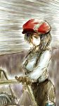  car character_request copyright_request daro gloves hand_on_hip hat highres hips light_smile motor_vehicle sketch solo vehicle 