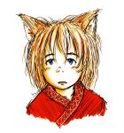  animal_ears bangs blue_eyes bust daro face fox_ears looking_at_viewer portrait simple_background sketch solo touhou white_background yakumo_ran young 