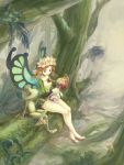  blonde_hair braid butterfly_wings fairy flask flower forest frog head_wreath hiz ingway mercedes nature odin_sphere onion pointy_ears red_eyes round-bottom_flask sitting solo twin_braids wings 