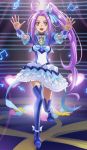  boots bow cure_beat dancing frilled_skirt frills hair_ornament happy haruyama jewelry kurokawa_ellen long_hair long_ponytail magical_girl musical_note open_mouth ponytail precure purple_hair side_ponytail siren_(suite_precure) skirt smile solo spoilers staff_(music) stage suite_precure thigh-highs thigh_boots thighhighs treble_clef very_long_hair yellow_eyes 