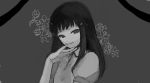  black_eyes black_hair dark drawr flower monochrome monoe simple_background smile solo yume_nikki yurari_(co10rs) 