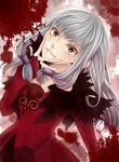  1girl agria character_request crazy_eyes dress freckles long_hair red_dress red_eyes silver_hair smile solo tales_of_(series) tales_of_xillia yandere 